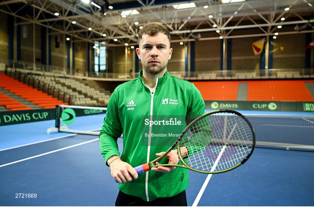2 February 2024; Simon Carr poses for a portrait before an Ireland Tennis squad training session at the UL Sport Arena in Limerick, ahead of Ireland's Davis Cup World Group One play-off first round match with Austria. Photo by Brendan Moran/Sportsfile