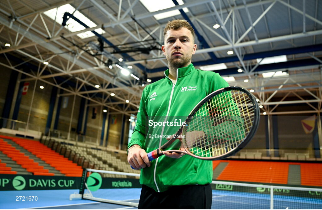 2 February 2024; Simon Carr poses for a portrait before an Ireland Tennis squad training session at the UL Sport Arena in Limerick, ahead of Ireland's Davis Cup World Group One play-off first round match with Austria. Photo by Brendan Moran/Sportsfile