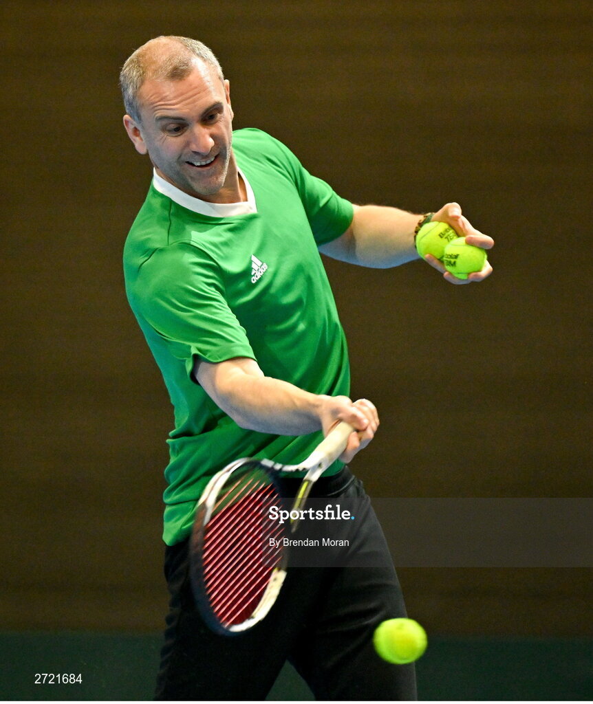 2 February 2024; Team Ireland captain Conor Niland during an Ireland Tennis squad training session at the UL Sport Arena in Limerick, ahead of Ireland's Davis Cup World Group One play-off first round match with Austria. Photo by Brendan Moran/Sportsfile