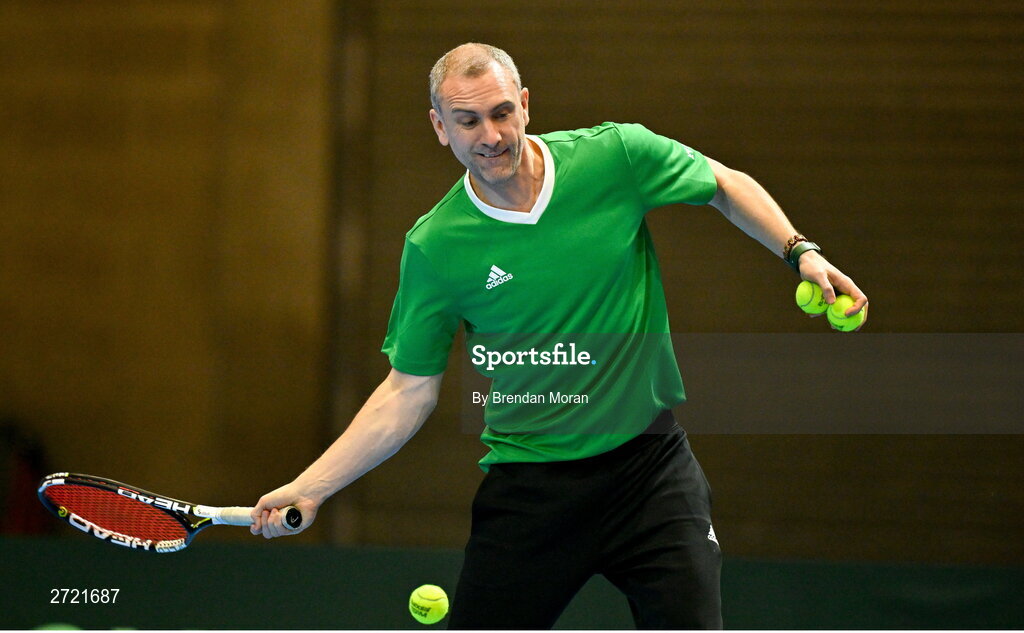 2 February 2024; Team Ireland captain Conor Niland during an Ireland Tennis squad training session at the UL Sport Arena in Limerick, ahead of Ireland's Davis Cup World Group One play-off first round match with Austria. Photo by Brendan Moran/Sportsfile