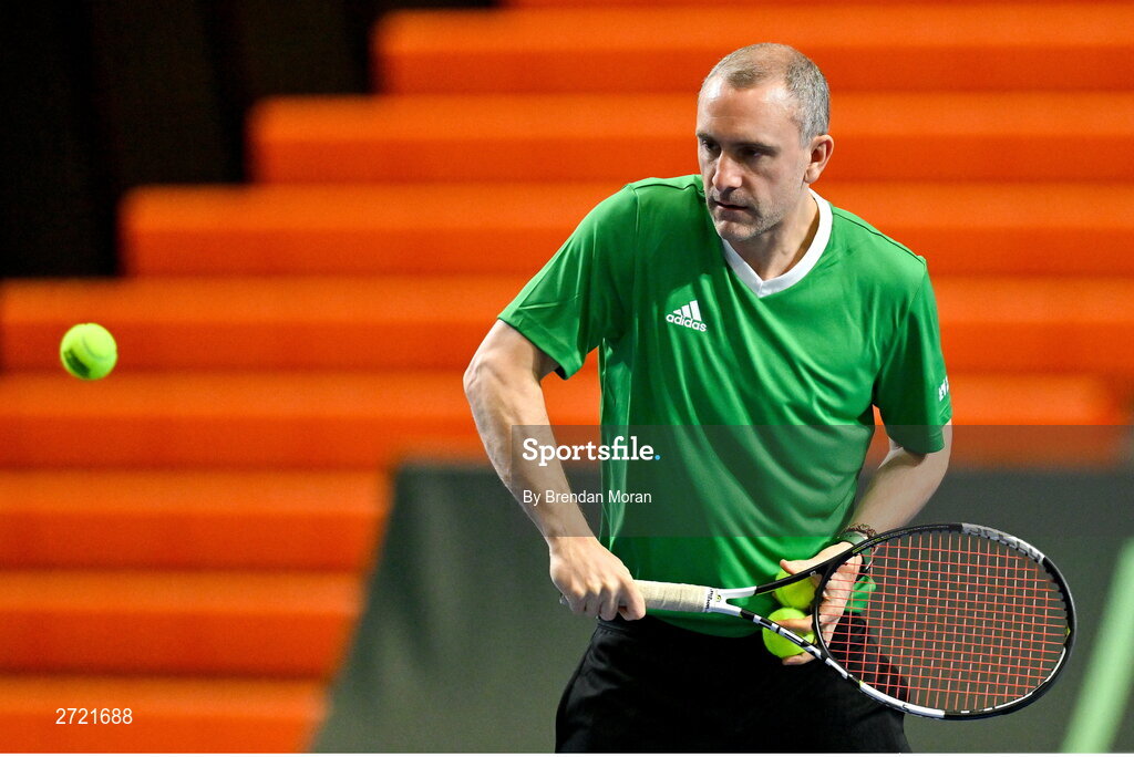 2 February 2024; Team Ireland captain Conor Niland during an Ireland Tennis squad training session at the UL Sport Arena in Limerick, ahead of Ireland's Davis Cup World Group One play-off first round match with Austria. Photo by Brendan Moran/Sportsfile