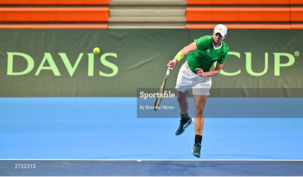 2 February 2024; Osgar Ó hOisín during an Ireland Tennis squad training session at the UL Sport Arena in Limerick, ahead of Ireland's Davis Cup World Group One play-off first round match with Austria. Photo by Brendan Moran/Sportsfile