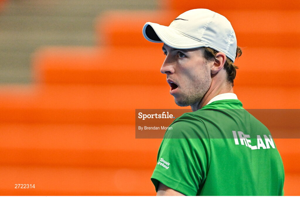 2 February 2024; Osgar Ó hOisín during an Ireland Tennis squad training session at the UL Sport Arena in Limerick, ahead of Ireland's Davis Cup World Group One play-off first round match with Austria. Photo by Brendan Moran/Sportsfile