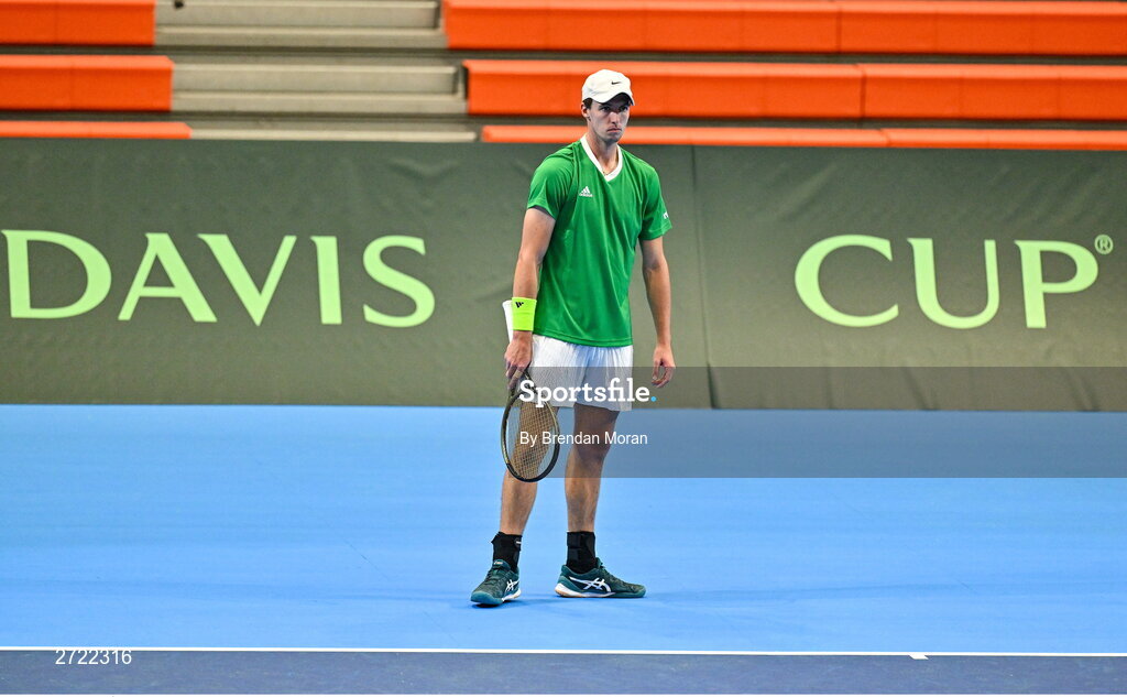 2 February 2024; Osgar Ó hOisín during an Ireland Tennis squad training session at the UL Sport Arena in Limerick, ahead of Ireland's Davis Cup World Group One play-off first round match with Austria. Photo by Brendan Moran/Sportsfile