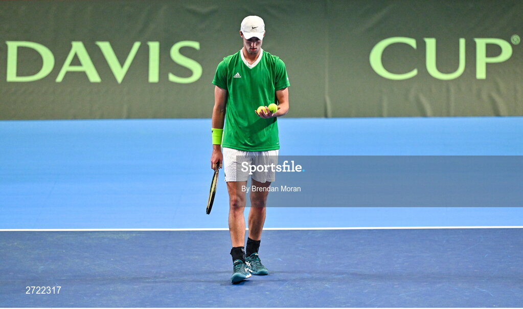2 February 2024; Osgar Ó hOisín during an Ireland Tennis squad training session at the UL Sport Arena in Limerick, ahead of Ireland's Davis Cup World Group One play-off first round match with Austria. Photo by Brendan Moran/Sportsfile
