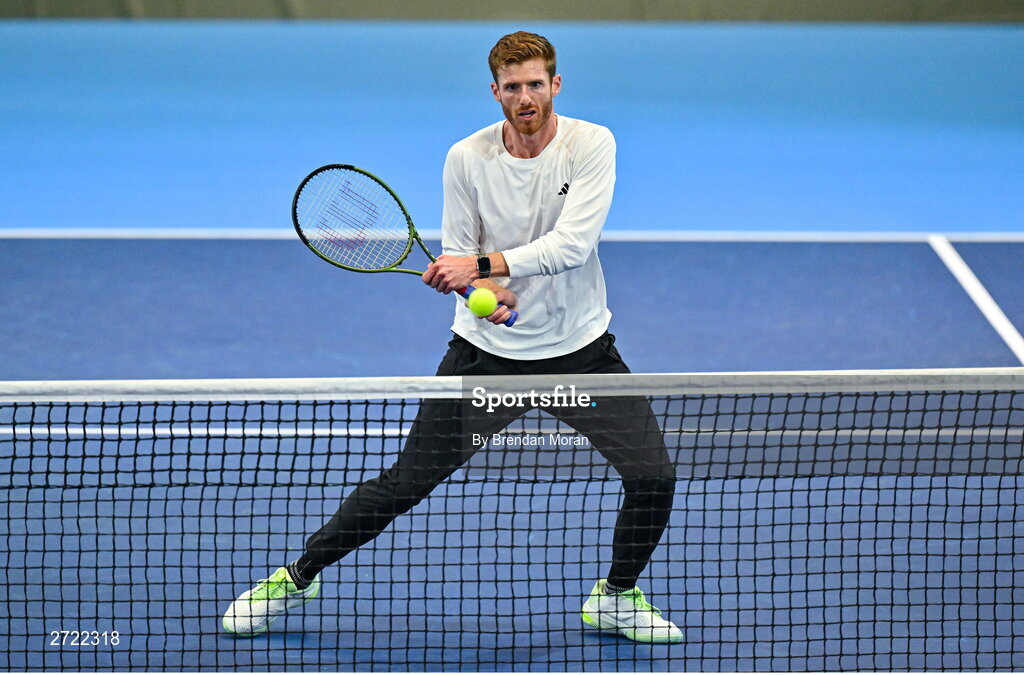 2 February 2024; David O'Hare during an Ireland Tennis squad training session at the UL Sport Arena in Limerick, ahead of Ireland's Davis Cup World Group One play-off first round match with Austria. Photo by Brendan Moran/Sportsfile