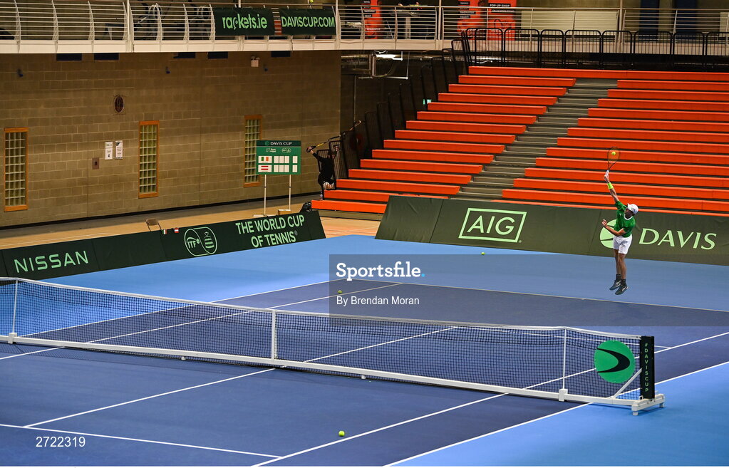 2 February 2024; Osgar Ó hOisín during an Ireland Tennis squad training session at the UL Sport Arena in Limerick, ahead of Ireland's Davis Cup World Group One play-off first round match with Austria. Photo by Brendan Moran/Sportsfile