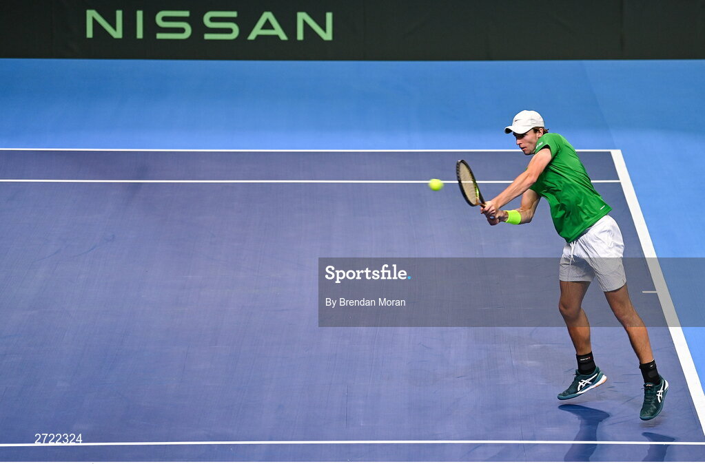 2 February 2024; Osgar Ó hOisín of Ireland during an Ireland Tennis squad training session at the UL Sport Arena in Limerick, ahead of Ireland's Davis Cup World Group One play-off first round match with Austria. Photo by Brendan Moran/Sportsfile
