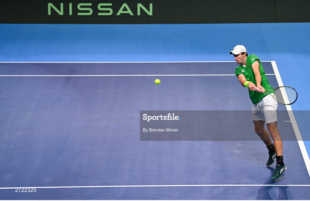 2 February 2024; Osgar Ó hOisín of Ireland during an Ireland Tennis squad training session at the UL Sport Arena in Limerick, ahead of Ireland's Davis Cup World Group One play-off first round match with Austria. Photo by Brendan Moran/Sportsfile
