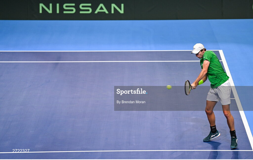 2 February 2024; Osgar Ó hOisín of Ireland during an Ireland Tennis squad training session at the UL Sport Arena in Limerick, ahead of Ireland's Davis Cup World Group One play-off first round match with Austria. Photo by Brendan Moran/Sportsfile
