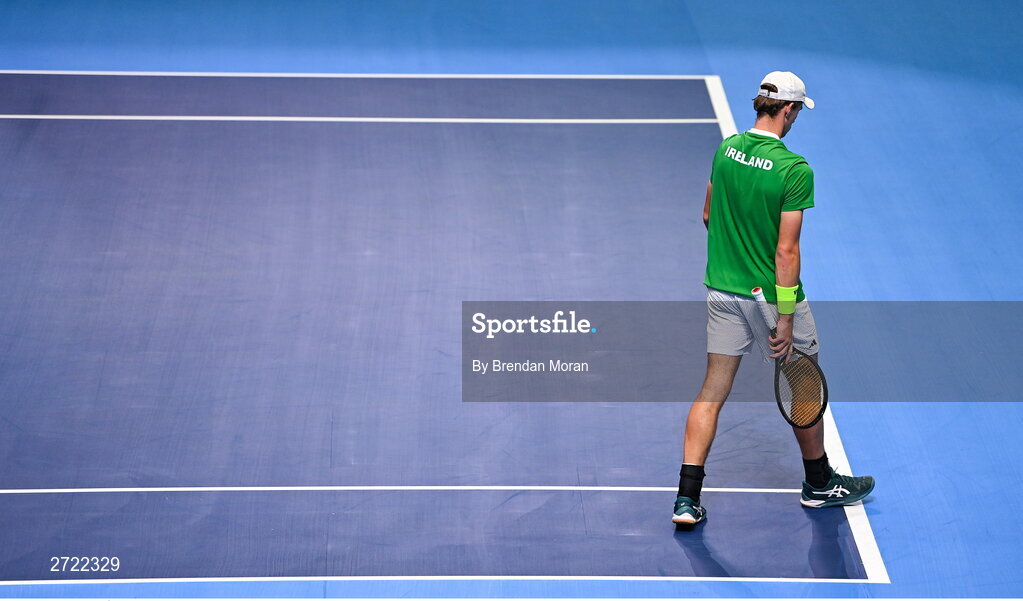 2 February 2024; Osgar Ó hOisín of Ireland during an Ireland Tennis squad training session at the UL Sport Arena in Limerick, ahead of Ireland's Davis Cup World Group One play-off first round match with Austria. Photo by Brendan Moran/Sportsfile