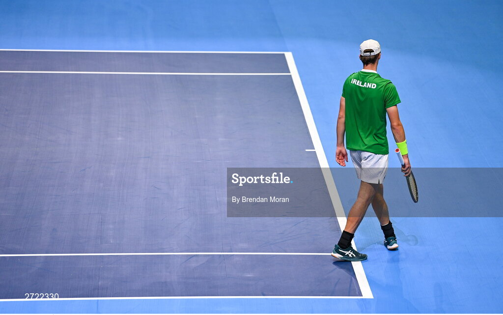 2 February 2024; Osgar Ó hOisín of Ireland during an Ireland Tennis squad training session at the UL Sport Arena in Limerick, ahead of Ireland's Davis Cup World Group One play-off first round match with Austria. Photo by Brendan Moran/Sportsfile