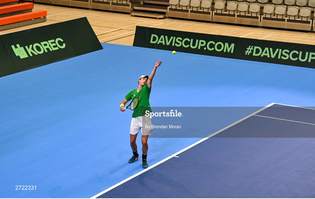 2 February 2024; Osgar Ó hOisín during an Ireland Tennis squad training session at the UL Sport Arena in Limerick, ahead of Ireland's Davis Cup World Group One play-off first round match with Austria. Photo by Brendan Moran/Sportsfile