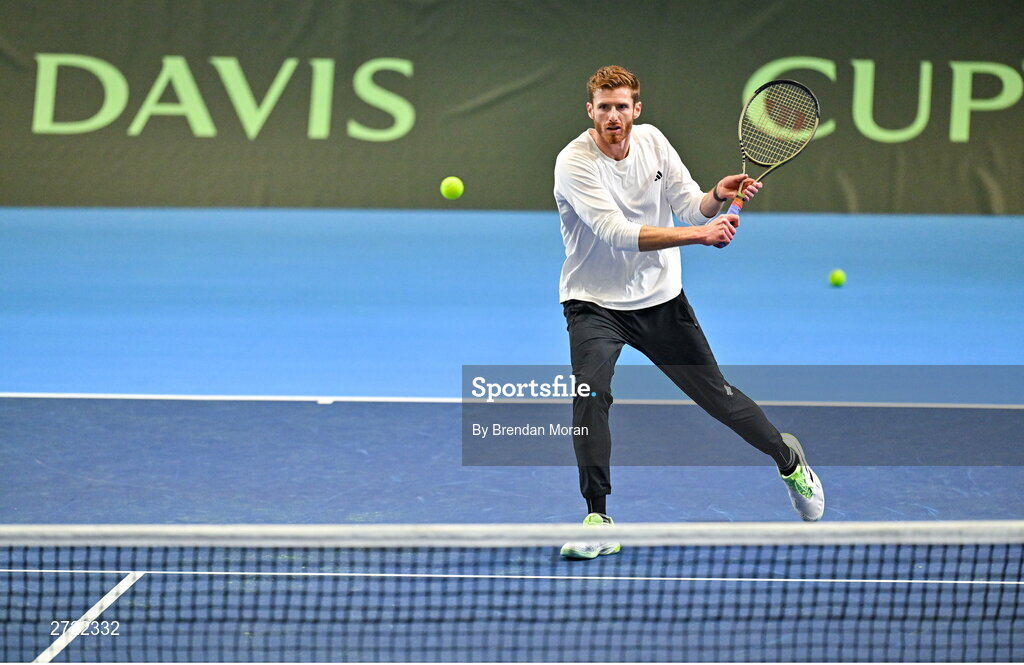 2 February 2024; David O'Hare during an Ireland Tennis squad training session at the UL Sport Arena in Limerick, ahead of Ireland's Davis Cup World Group One play-off first round match with Austria. Photo by Brendan Moran/Sportsfile