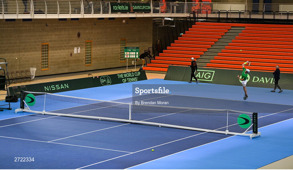2 February 2024; Osgar Ó hOisín during an Ireland Tennis squad training session at the UL Sport Arena in Limerick, ahead of Ireland's Davis Cup World Group One play-off first round match with Austria. Photo by Brendan Moran/Sportsfile