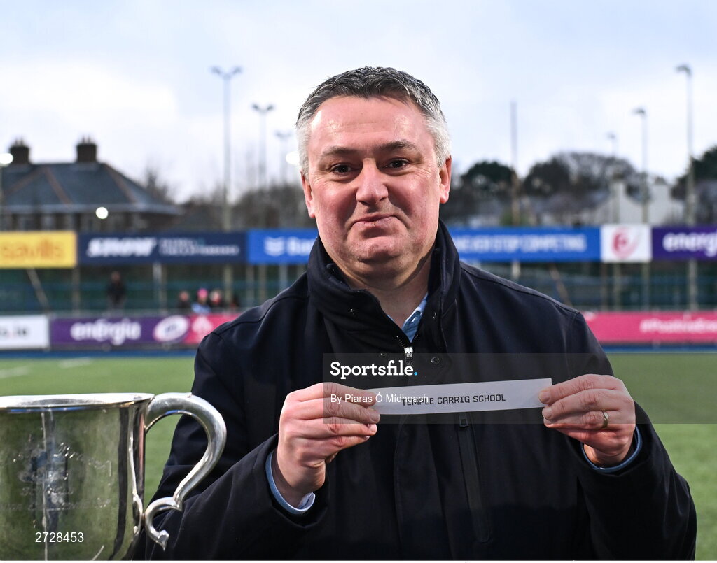 9 February 2024; Chair of Leinster Rugby Committee Karl O'Neill during the Bank of Ireland Leinster Schools Junior Cup Second Round Draw at Energia Park in Dublin. Photo by Piaras Ó Mídheach/Sportsfile