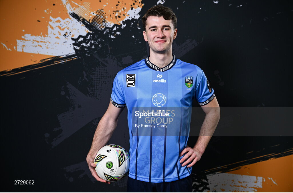 9 February 2024; Harvey O'Brien poses for a portrait during a UCD FC squad portraits session at UCD Bowl in Dublin. Photo by Ramsey Cardy/Sportsfile