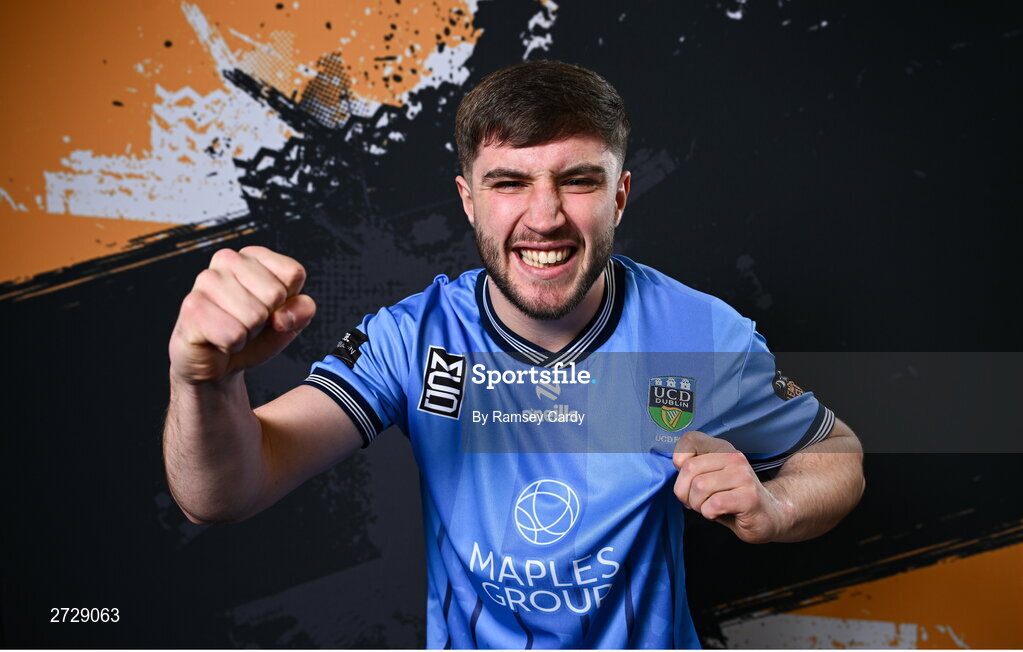 9 February 2024; Alex Dunne poses for a portrait during a UCD FC squad portraits session at UCD Bowl in Dublin. Photo by Ramsey Cardy/Sportsfile