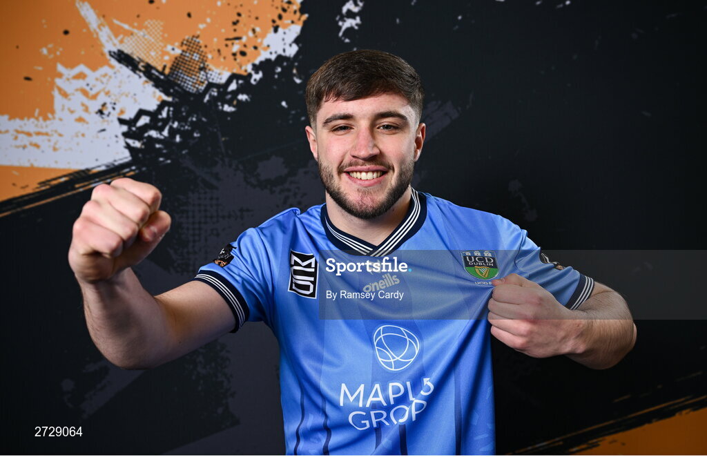 9 February 2024; Alex Dunne poses for a portrait during a UCD FC squad portraits session at UCD Bowl in Dublin. Photo by Ramsey Cardy/Sportsfile