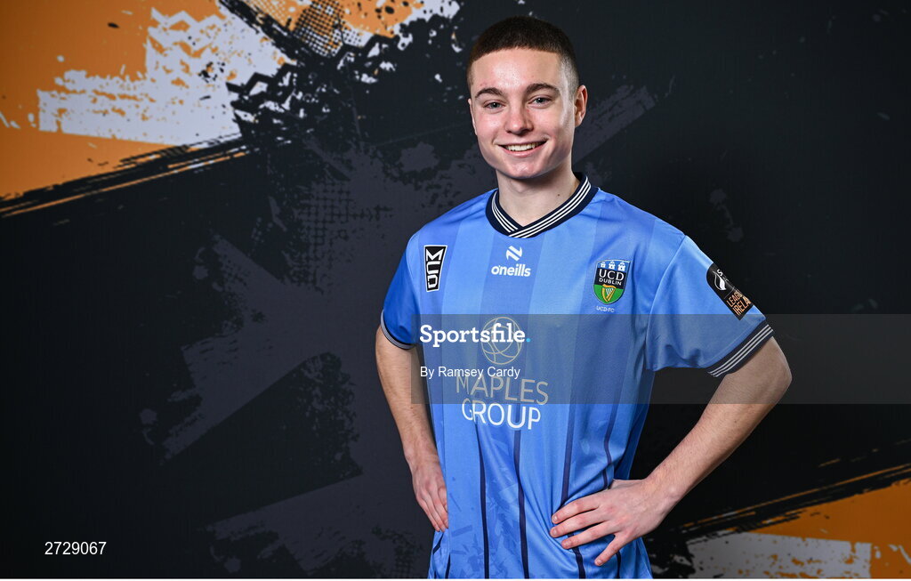 9 February 2024; Sam Norval poses for a portrait during a UCD FC squad portraits session at UCD Bowl in Dublin. Photo by Ramsey Cardy/Sportsfile