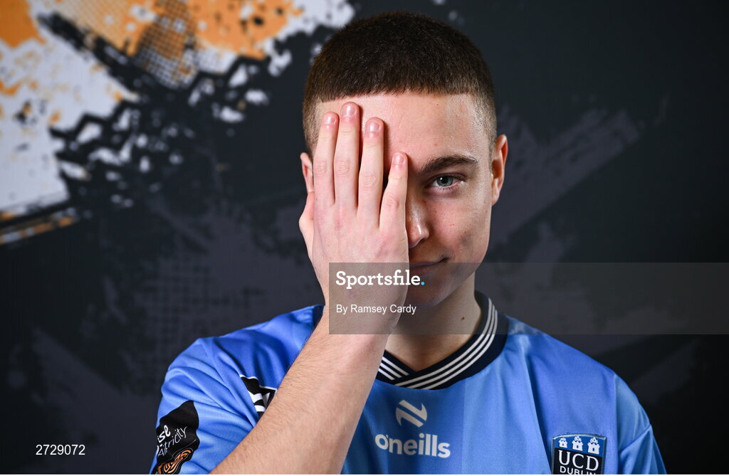 9 February 2024; Sam Norval poses for a portrait during a UCD FC squad portraits session at UCD Bowl in Dublin. Photo by Ramsey Cardy/Sportsfile