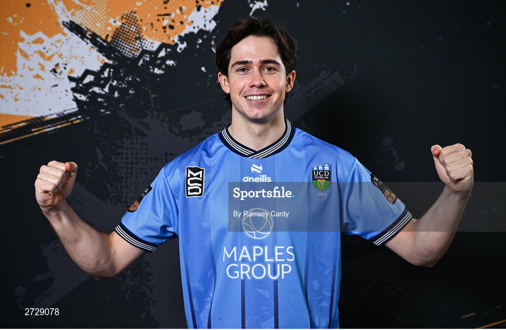 9 February 2024; Adam Verdon poses for a portrait during a UCD FC squad portraits session at UCD Bowl in Dublin. Photo by Ramsey Cardy/Sportsfile