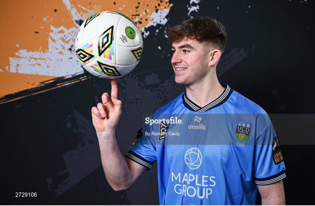 9 February 2024; Ciaran Behan poses for a portrait during a UCD FC squad portraits session at UCD Bowl in Dublin. Photo by Ramsey Cardy/Sportsfile
