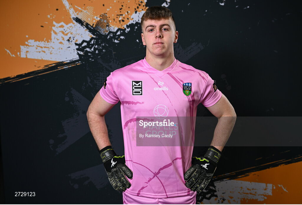 9 February 2024; Goalkeeper Fintan Agnew poses for a portrait during a UCD FC squad portraits session at UCD Bowl in Dublin. Photo by Ramsey Cardy/Sportsfile