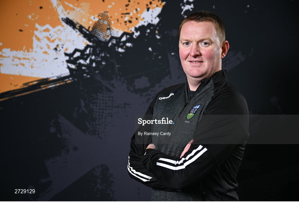 9 February 2024; Manager William O'Connor poses for a portrait during a UCD FC squad portraits session at UCD Bowl in Dublin. Photo by Ramsey Cardy/Sportsfile