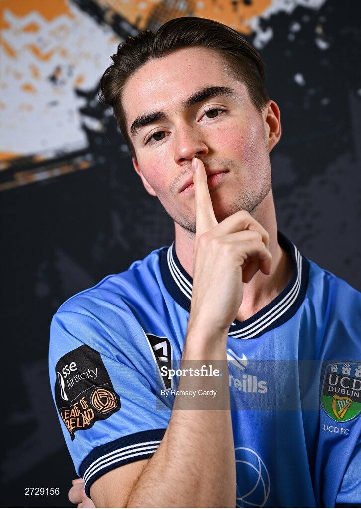 9 February 2024; Danny Norris poses for a portrait during a UCD FC squad portraits session at UCD Bowl in Dublin. Photo by Ramsey Cardy/Sportsfile