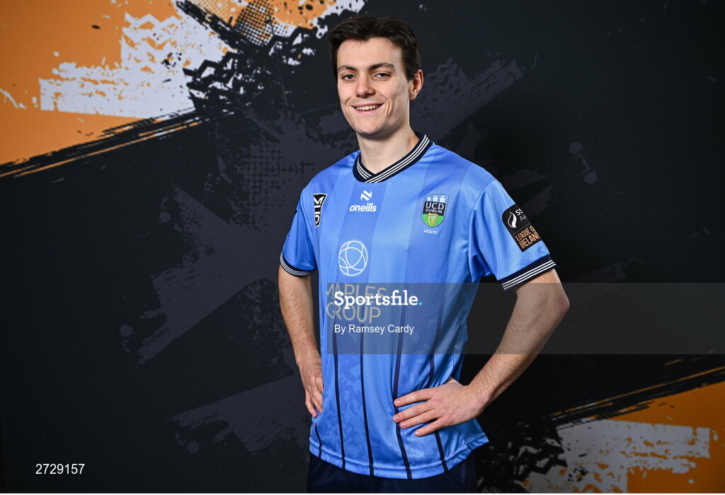 9 February 2024; Danú Kinsella-Bishop poses for a portrait during a UCD FC squad portraits session at UCD Bowl in Dublin. Photo by Ramsey Cardy/Sportsfile