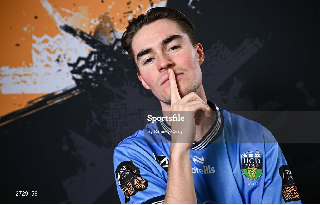 9 February 2024; Danny Norris poses for a portrait during a UCD FC squad portraits session at UCD Bowl in Dublin. Photo by Ramsey Cardy/Sportsfile