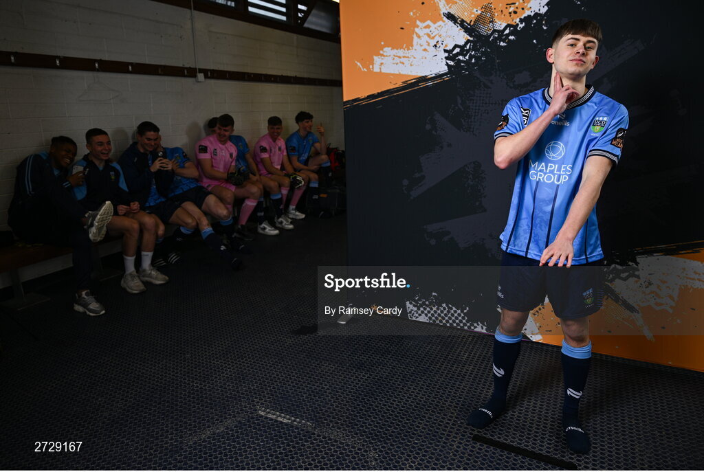 9 February 2024; Luke O'Regan poses for a portrait during a UCD FC squad portraits session at UCD Bowl in Dublin. Photo by Ramsey Cardy/Sportsfile
