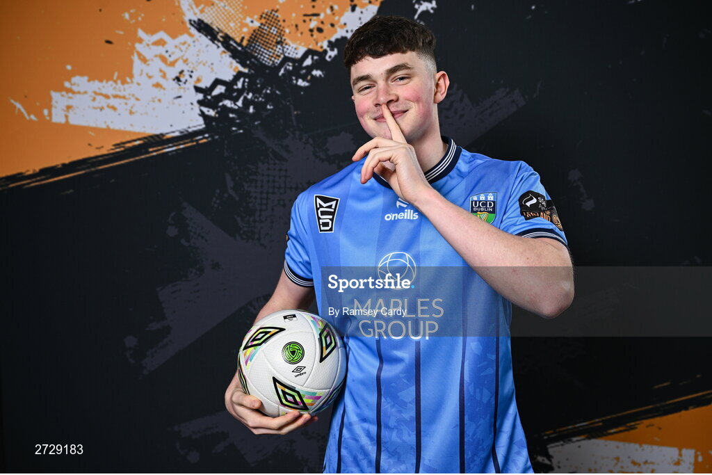 9 February 2024; Harry Curtis poses for a portrait during a UCD FC squad portraits session at UCD Bowl in Dublin. Photo by Ramsey Cardy/Sportsfile