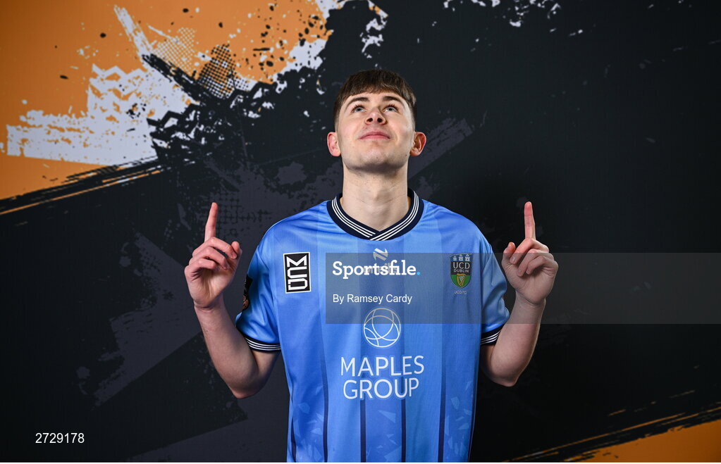 9 February 2024; Luke O'Regan poses for a portrait during a UCD FC squad portraits session at UCD Bowl in Dublin. Photo by Ramsey Cardy/Sportsfile