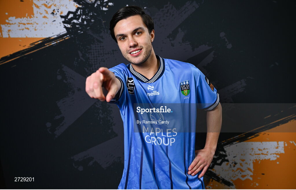 9 February 2024; Sean Brennan poses for a portrait during a UCD FC squad portraits session at UCD Bowl in Dublin. Photo by Ramsey Cardy/Sportsfile