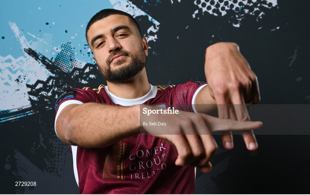 9 February 2024; Wassim Aouachria during a Galway United FC squad portraits session at The Galmont Hotel in Galway. Photo by Seb Daly/Sportsfile