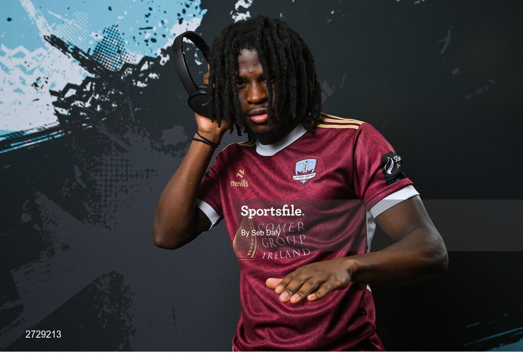 9 February 2024; Al-Amin Kazeem during a Galway United FC squad portraits session at The Galmont Hotel in Galway. Photo by Seb Daly/Sportsfile