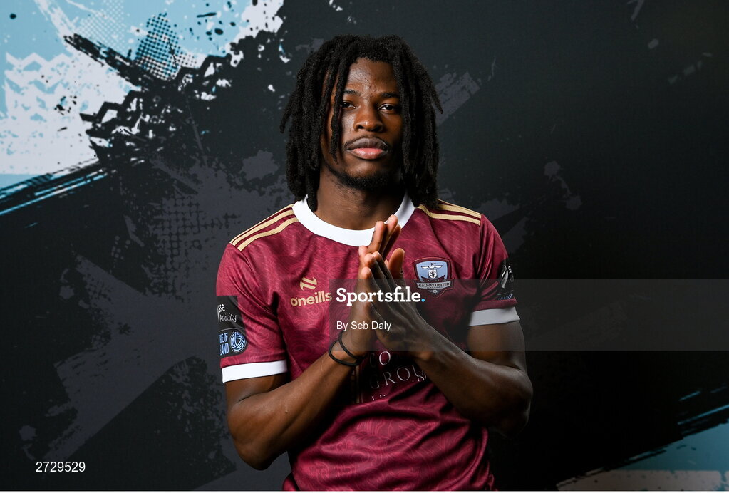 9 February 2024; Al-Amin Kazeem during a Galway United FC squad portraits session at The Galmont Hotel in Galway. Photo by Seb Daly/Sportsfile