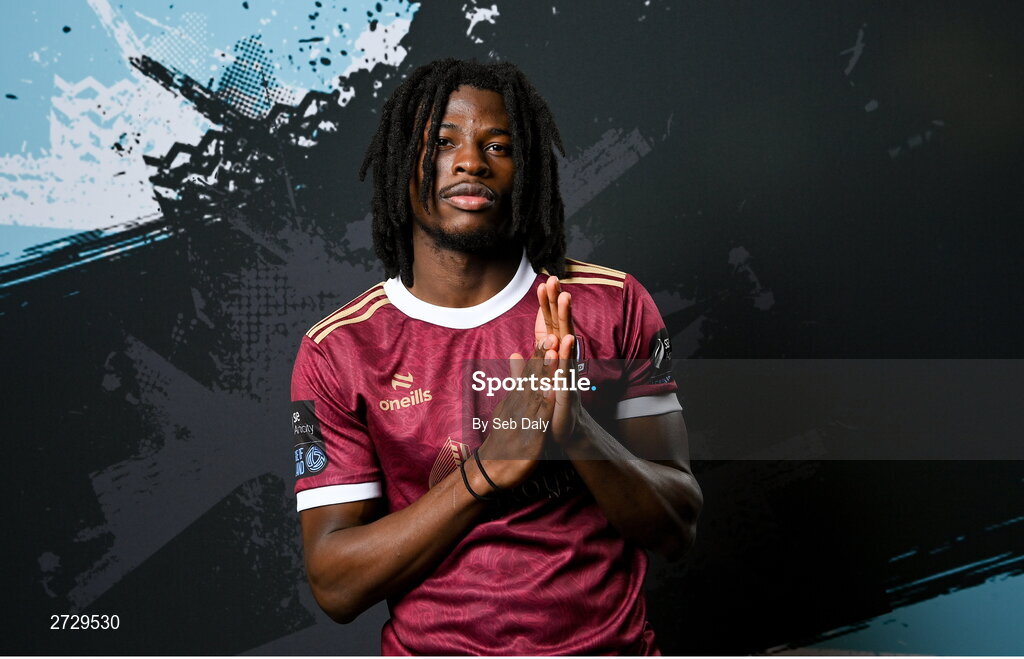 9 February 2024; Al-Amin Kazeem during a Galway United FC squad portraits session at The Galmont Hotel in Galway. Photo by Seb Daly/Sportsfile