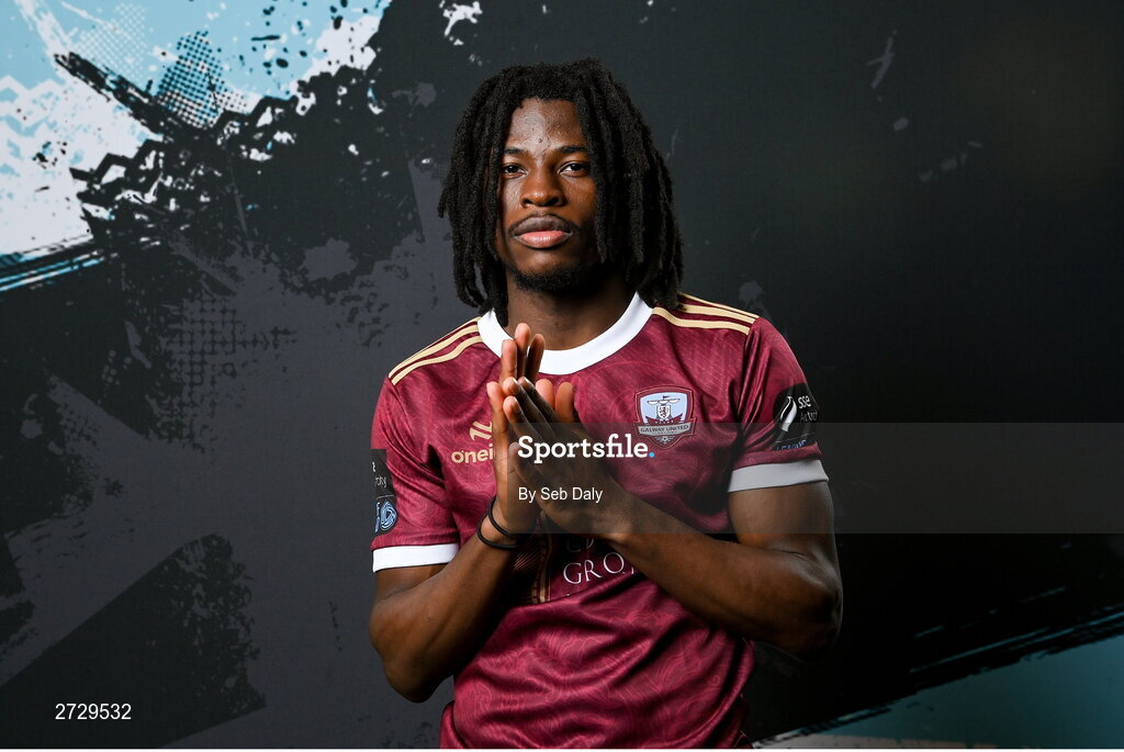 9 February 2024; Al-Amin Kazeem during a Galway United FC squad portraits session at The Galmont Hotel in Galway. Photo by Seb Daly/Sportsfile
