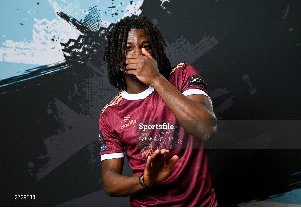 9 February 2024; Al-Amin Kazeem during a Galway United FC squad portraits session at The Galmont Hotel in Galway. Photo by Seb Daly/Sportsfile