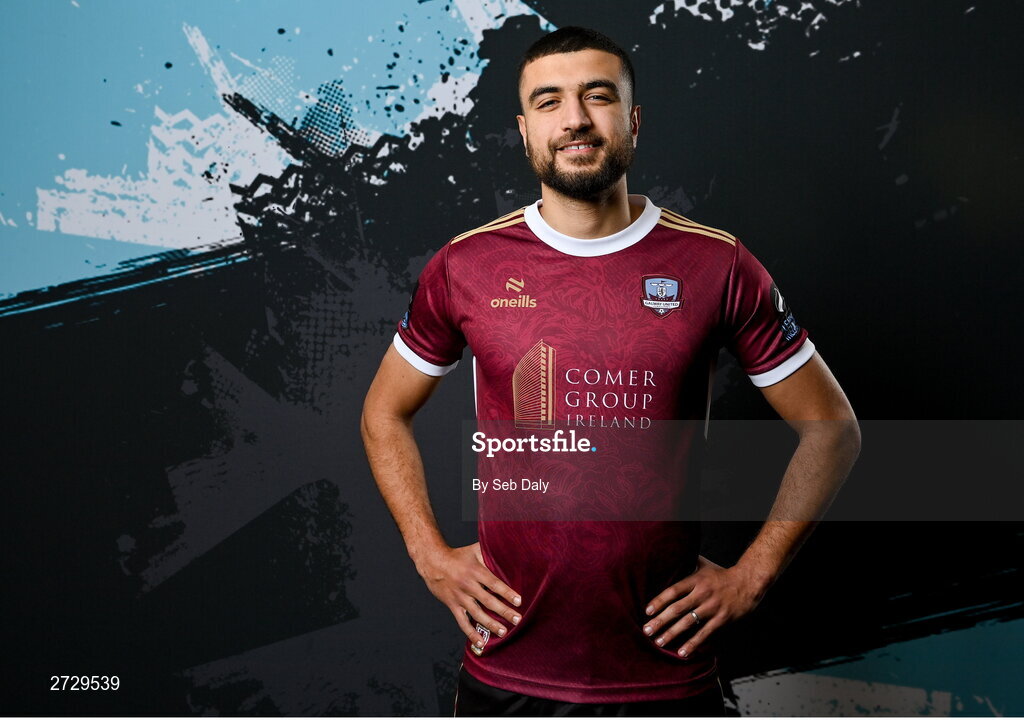 9 February 2024; Wassim Aouachria during a Galway United FC squad portraits session at The Galmont Hotel in Galway. Photo by Seb Daly/Sportsfile