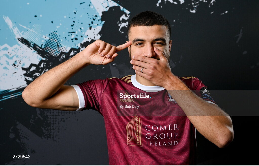 9 February 2024; Wassim Aouachria during a Galway United FC squad portraits session at The Galmont Hotel in Galway. Photo by Seb Daly/Sportsfile