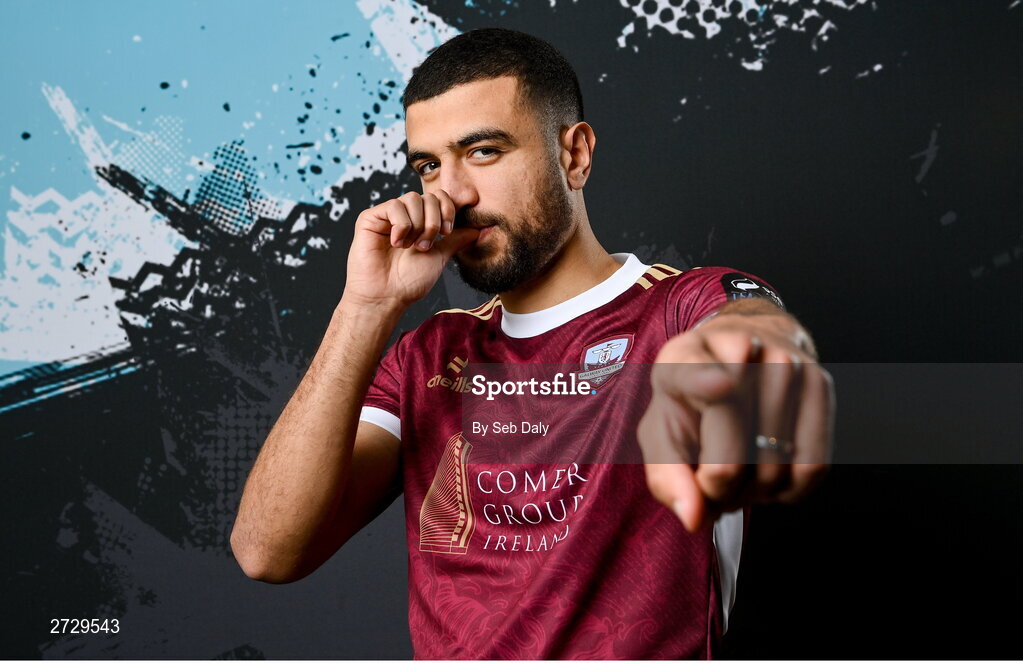 9 February 2024; Wassim Aouachria during a Galway United FC squad portraits session at The Galmont Hotel in Galway. Photo by Seb Daly/Sportsfile