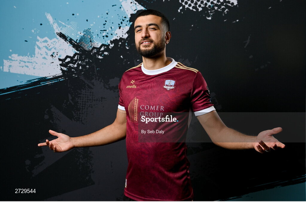 9 February 2024; Wassim Aouachria during a Galway United FC squad portraits session at The Galmont Hotel in Galway. Photo by Seb Daly/Sportsfile