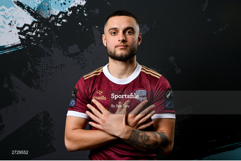 9 February 2024; Leonardo Gaxha during a Galway United FC squad portraits session at The Galmont Hotel in Galway. Photo by Seb Daly/Sportsfile