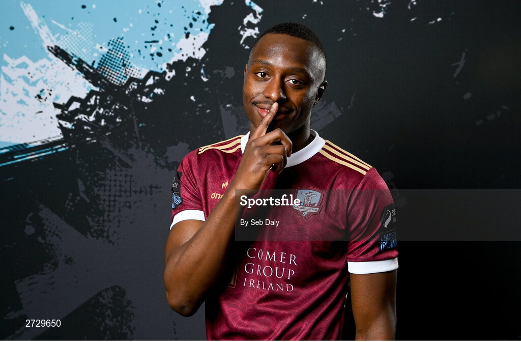 9 February 2024; Francely Lomboto during a Galway United FC squad portraits session at The Galmont Hotel in Galway. Photo by Seb Daly/Sportsfile