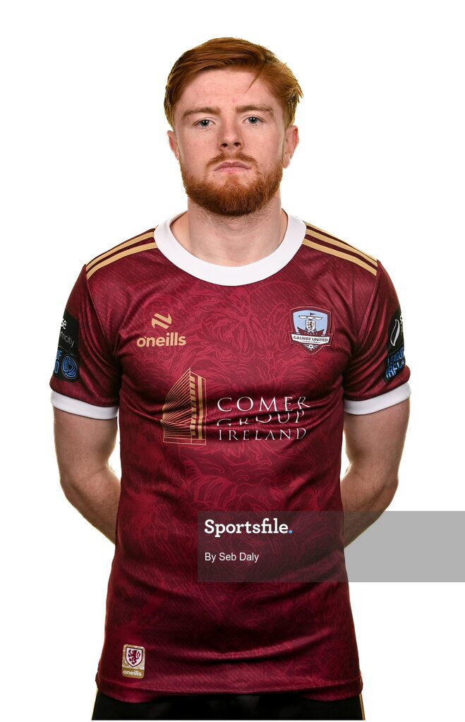 9 February 2024; Aodh Dervin during a Galway United FC squad portraits session at The Galmont Hotel in Galway. Photo by Seb Daly/Sportsfile