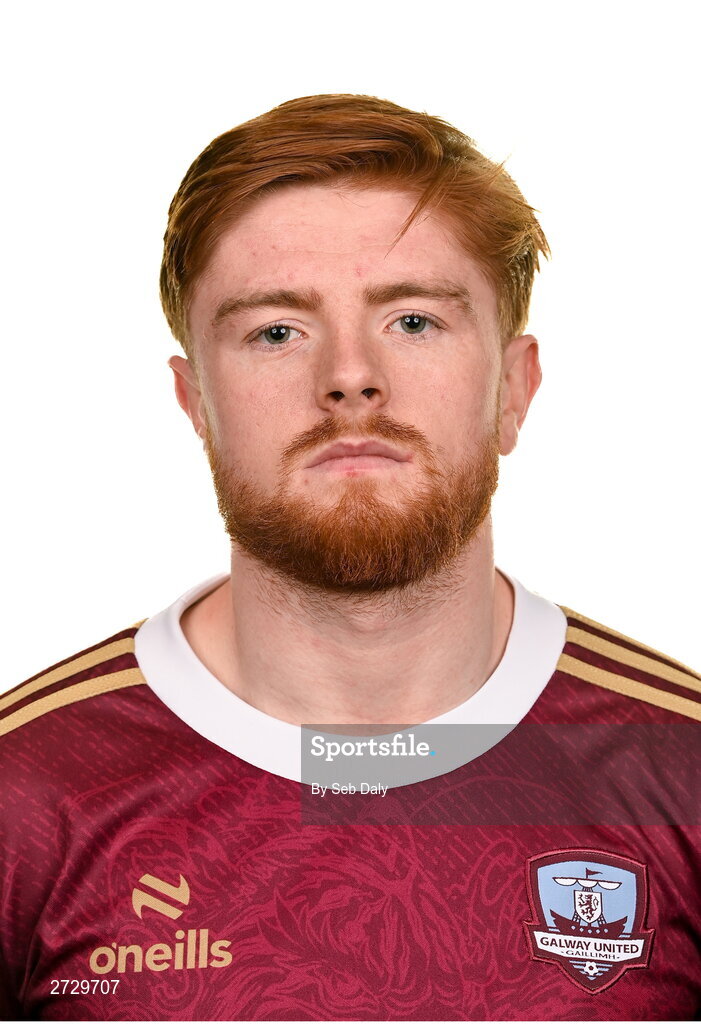 9 February 2024; Aodh Dervin during a Galway United FC squad portraits session at The Galmont Hotel in Galway. Photo by Seb Daly/Sportsfile
